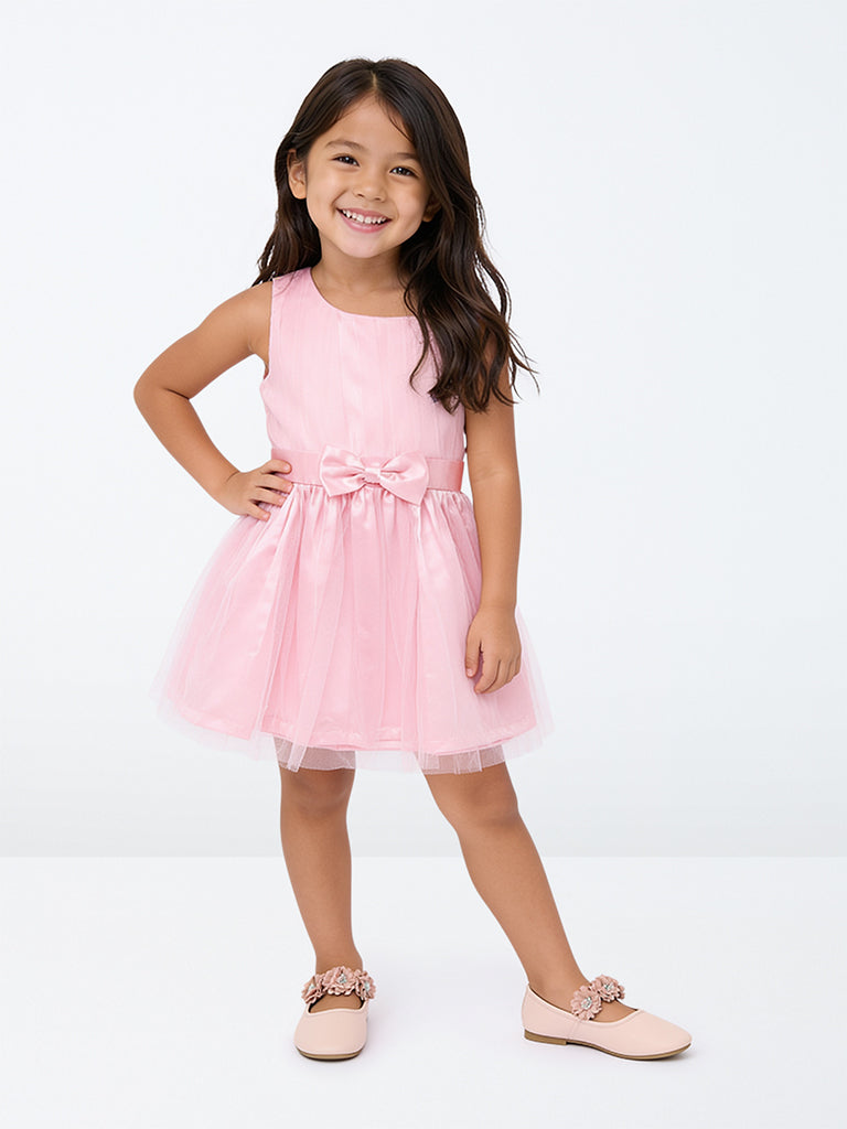 HOP Kids Girls Pink Bow-Detailed Fit-and-Flare Dress