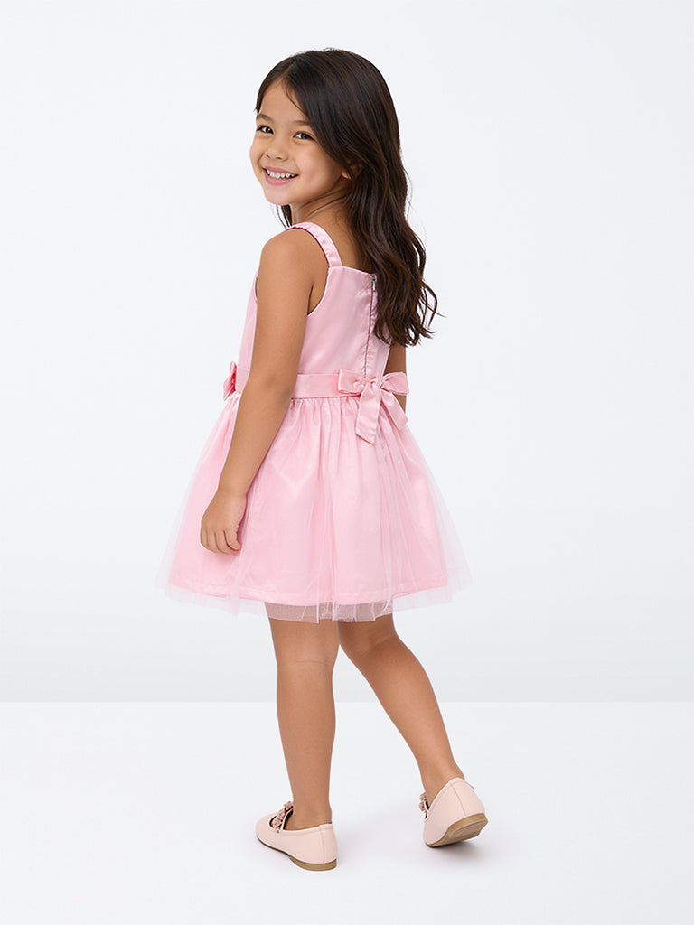 HOP Kids Girls Pink Bow-Detailed Fit-and-Flare Dress