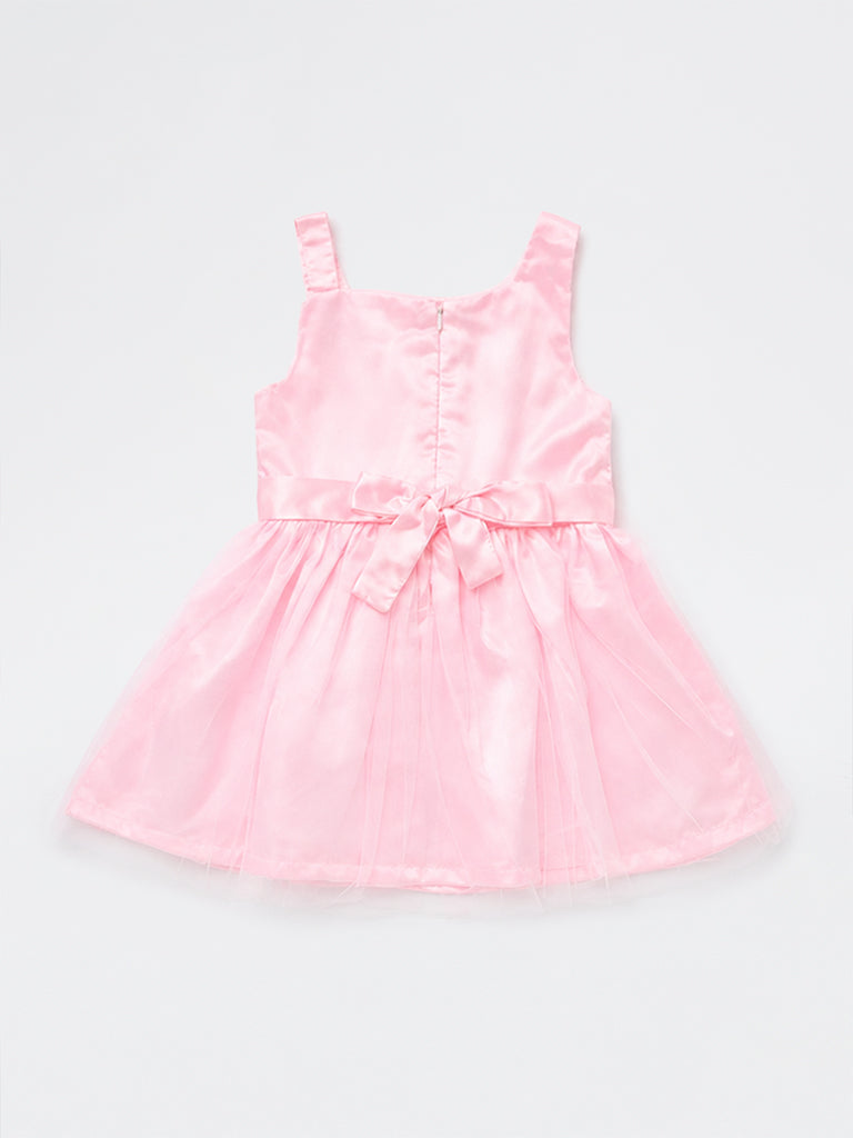 HOP Kids Girls Pink Bow-Detailed Fit-and-Flare Dress