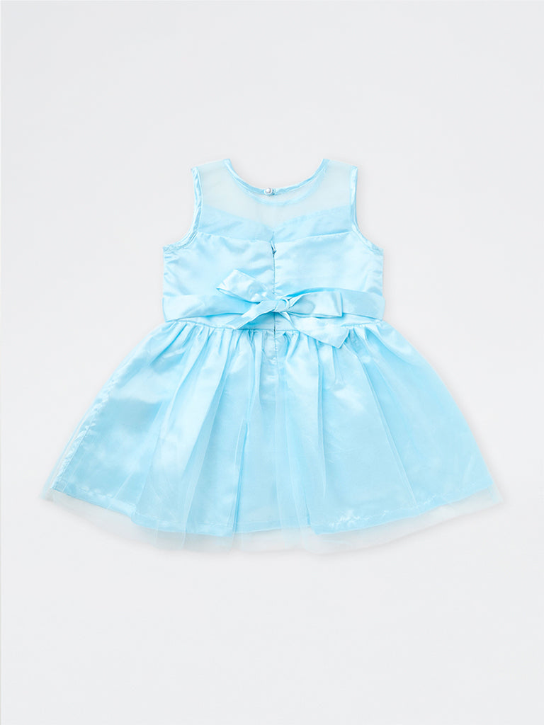 HOP Kids Girls Blue Bow-Detail Party Dress