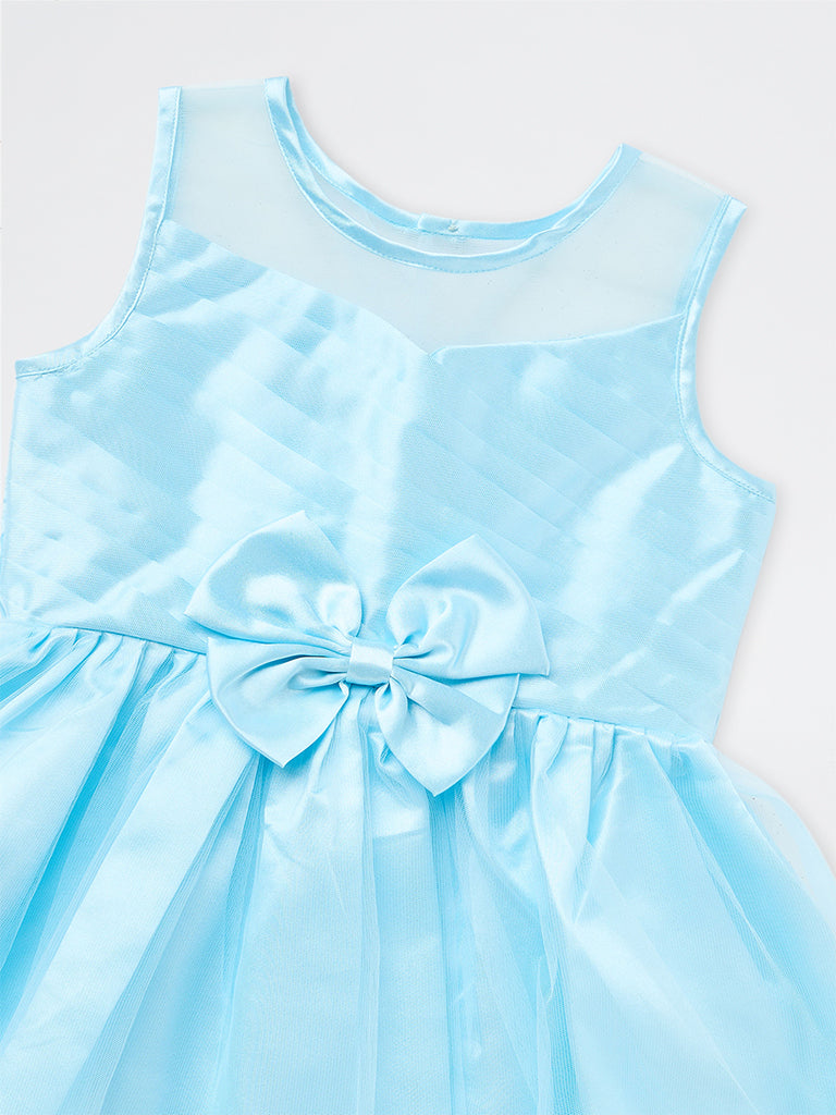 HOP Kids Girls Blue Bow-Detail Party Dress