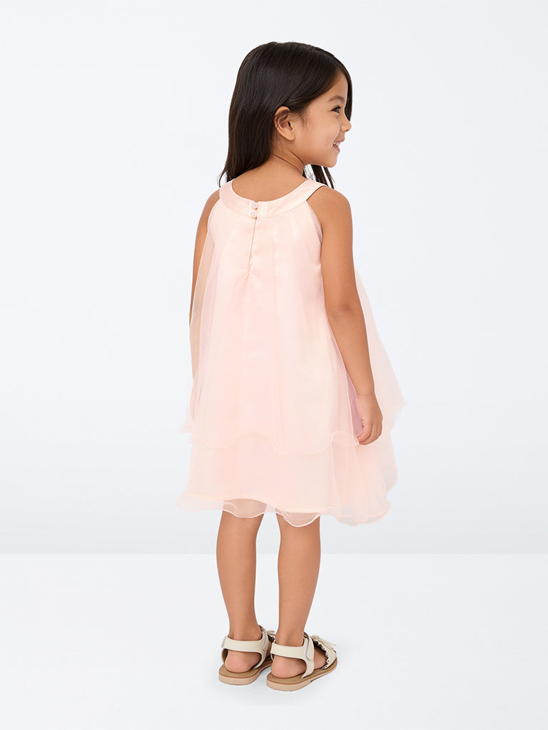 HOP Kids Girls Peach Floral Appliqué Party Dress