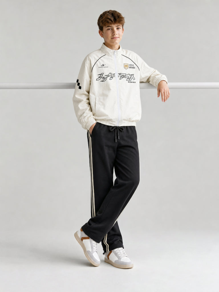 Boys White Japanese Text-Printed Jacket