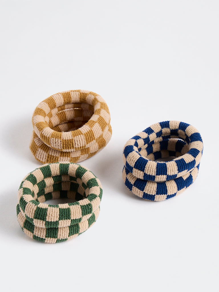 Westside Accessories Multi Color Checkered Scrunchies - Pack of 3