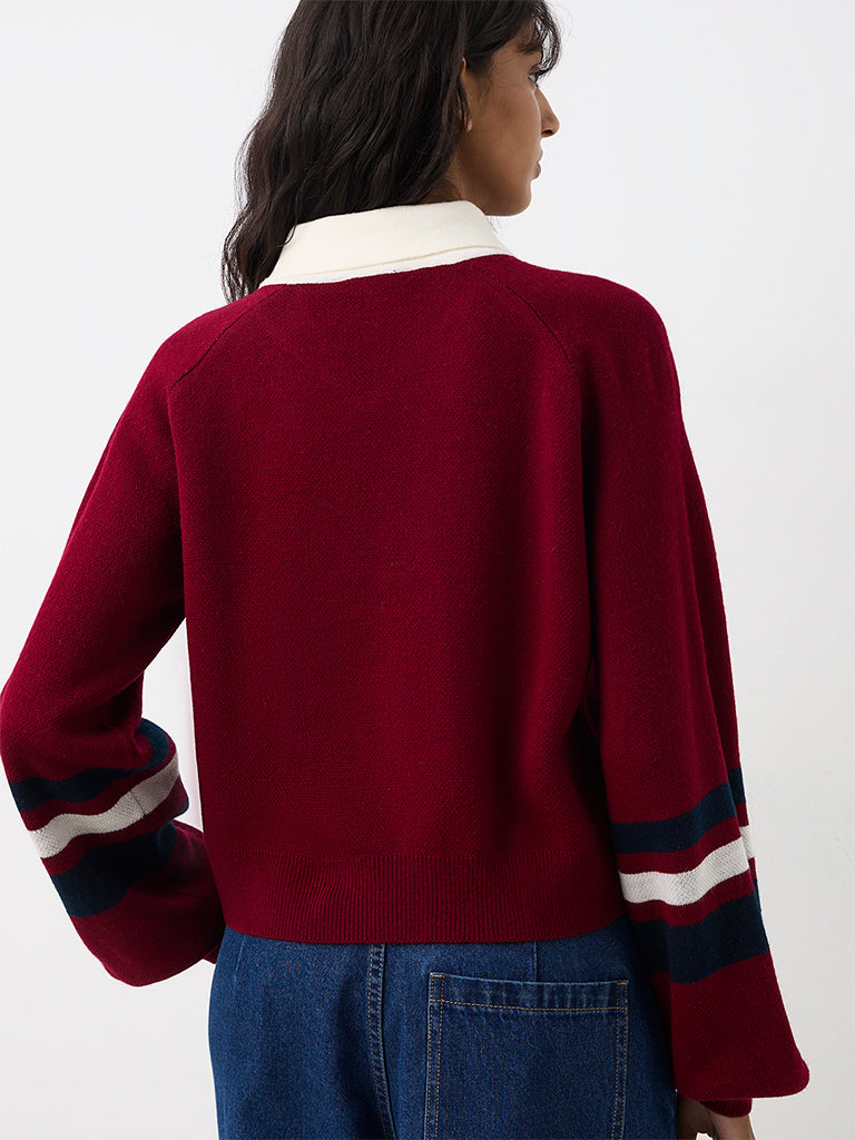 Nuon Red Typographic Knitted Sweater