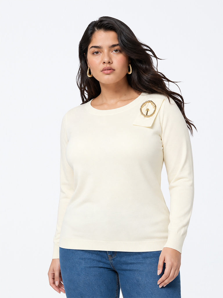 Gia Cream Metal-Detail Knitted Sweater