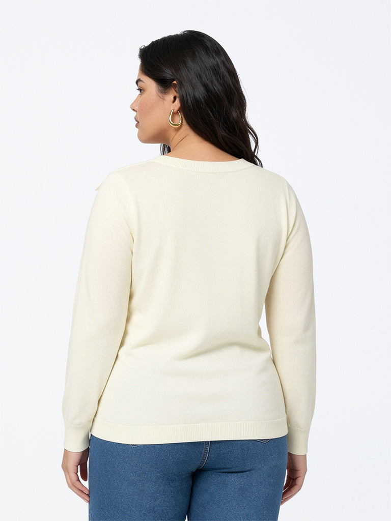 Gia Cream Metal-Detail Knitted Sweater