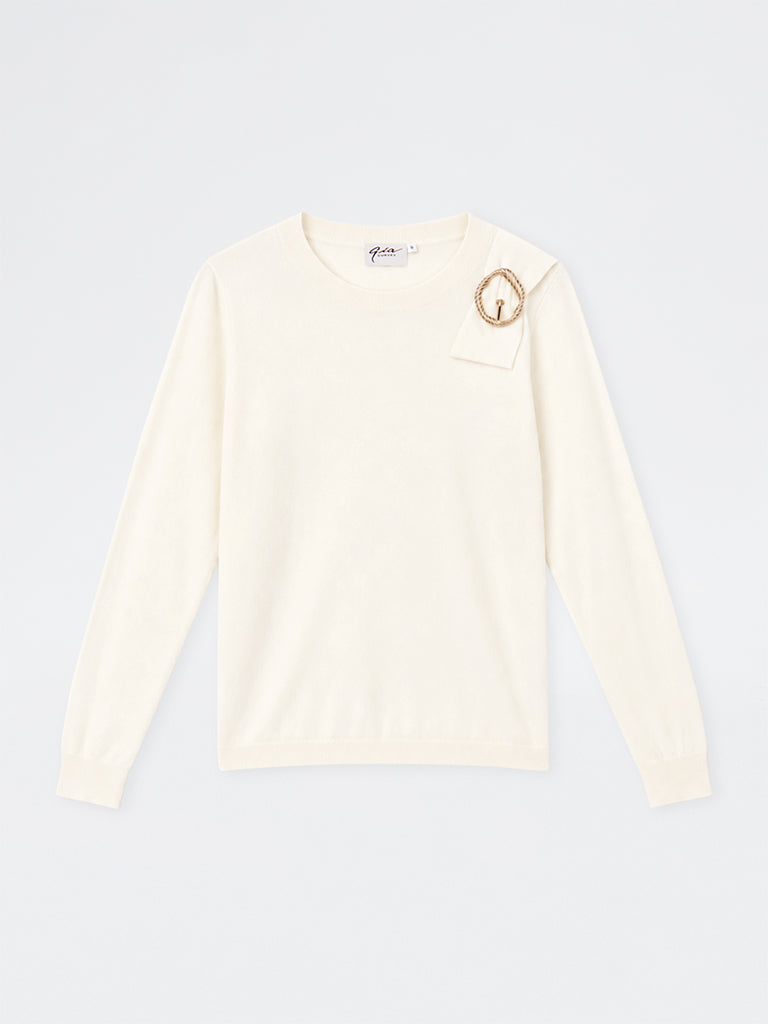 Gia Cream Metal-Detail Knitted Sweater