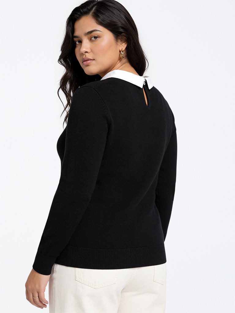 Gia Black Embellished Collared Sweater