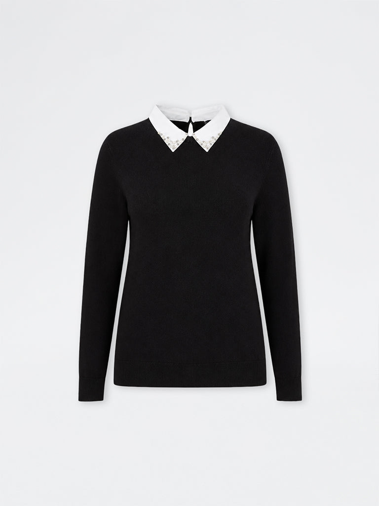Gia Black Embellished Collared Sweater