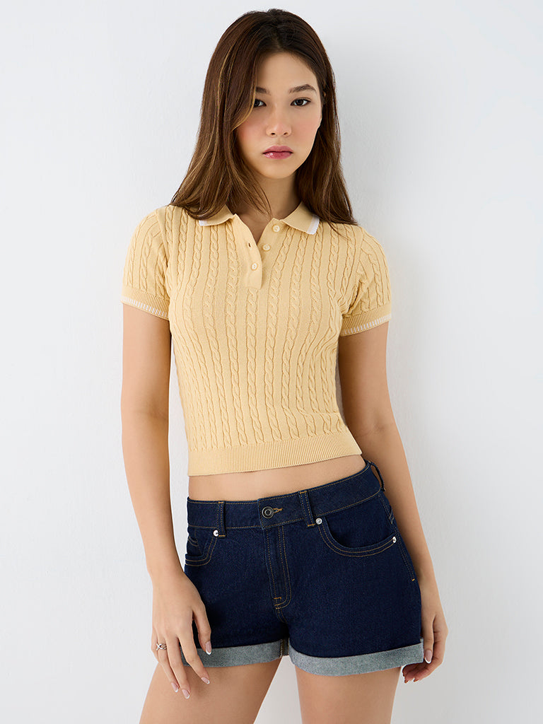 Nuon Yellow Cable-Knit Cotton T-Shirt