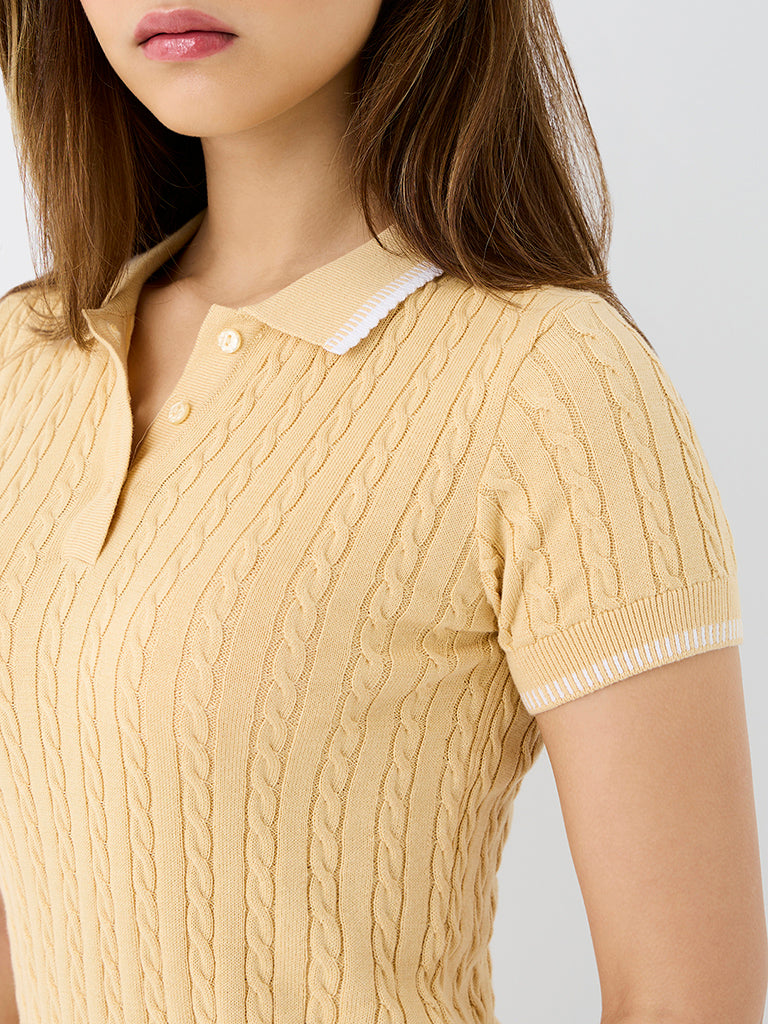 Nuon Yellow Cable-Knit Cotton T-Shirt
