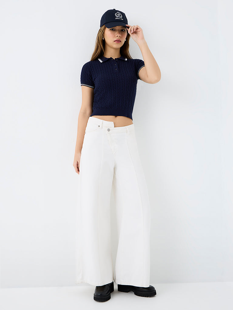 Nuon Navy Cable-Knit T-Shirt