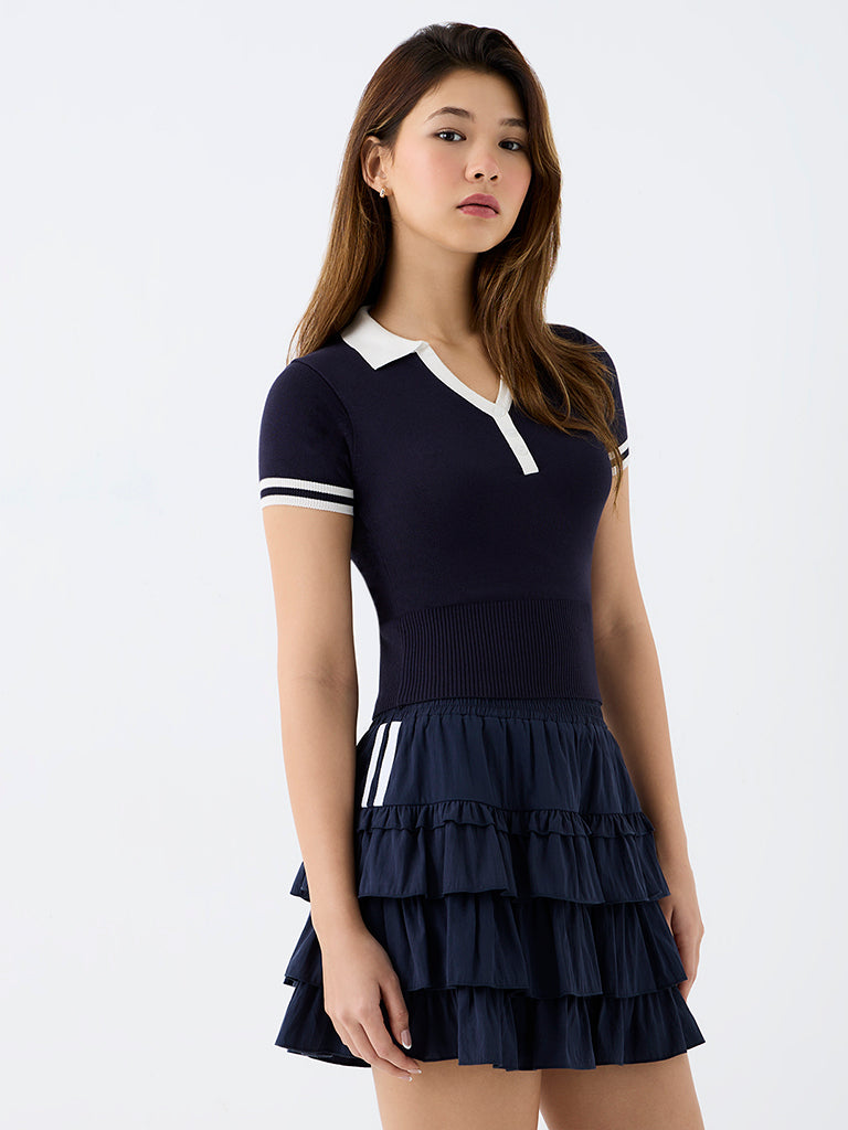Nuon Navy Contrast-Detailed Top
