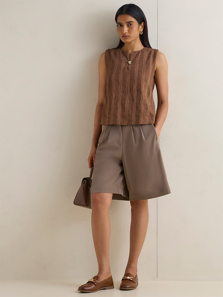 Wardrobe Brown Crinkle-Textured Top