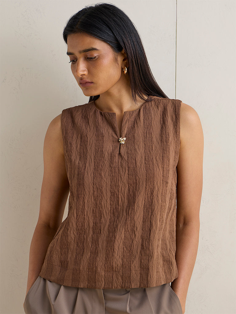 Wardrobe Brown Crinkle-Textured Top