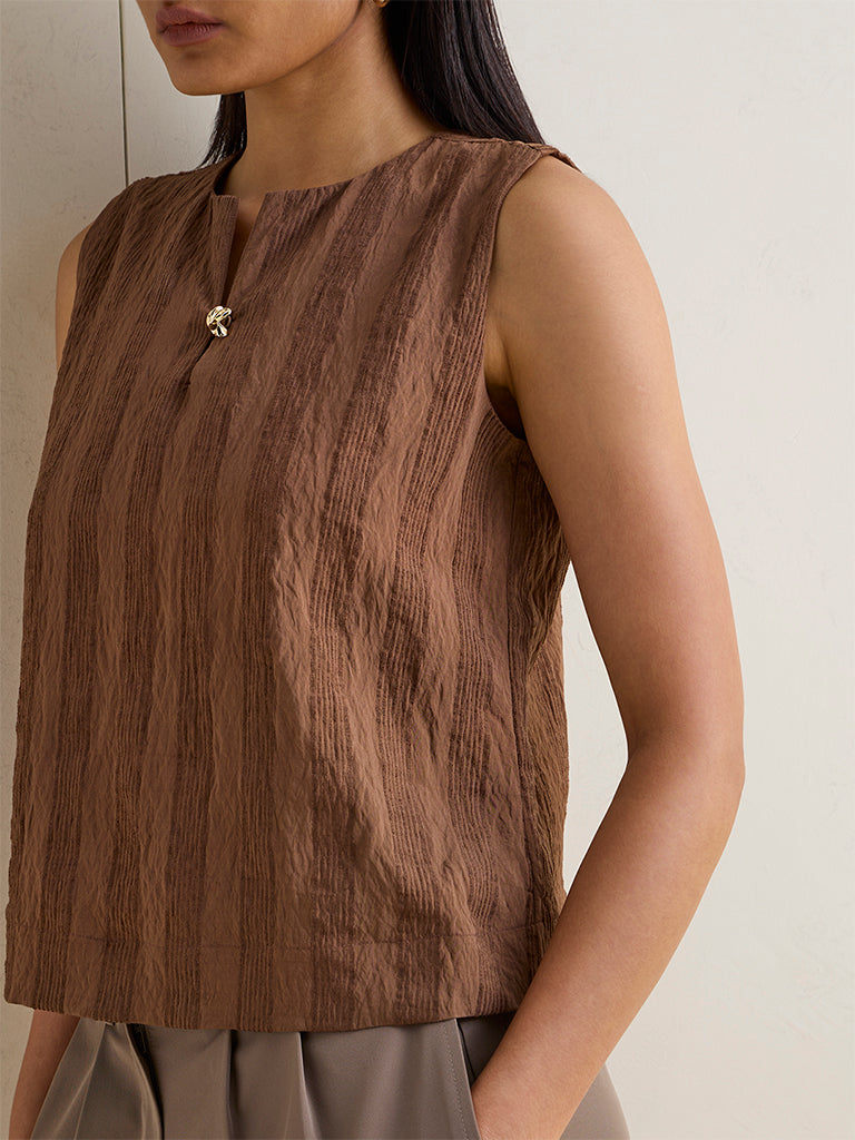 Wardrobe Brown Crinkle-Textured Top