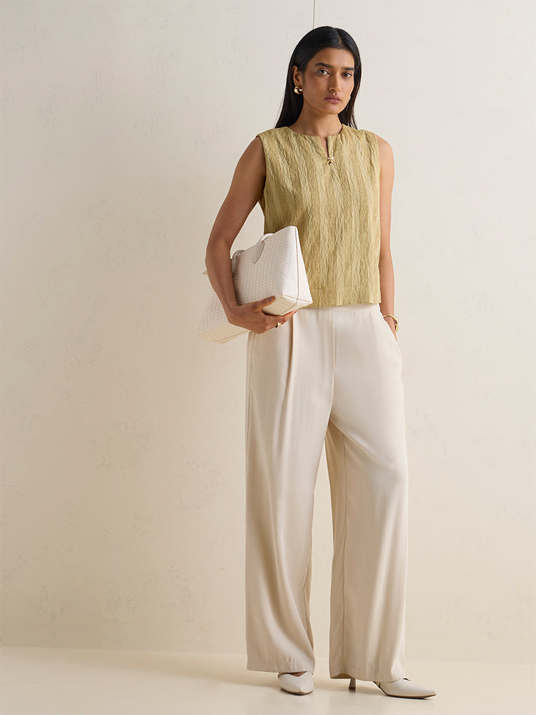 Wardrobe Light Olive Crinkle-Textured Top