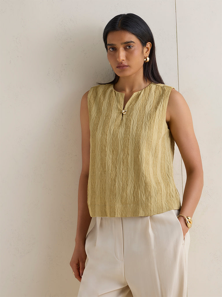 Wardrobe Light Olive Crinkle-Textured Top