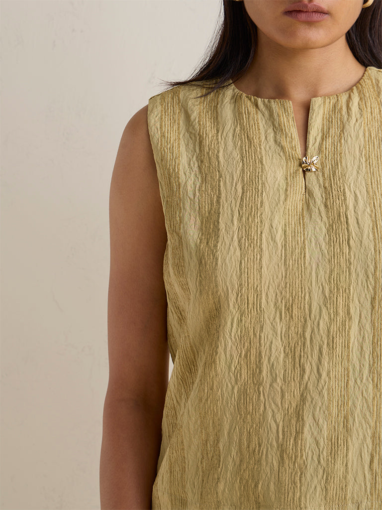 Wardrobe Light Olive Crinkle-Textured Top