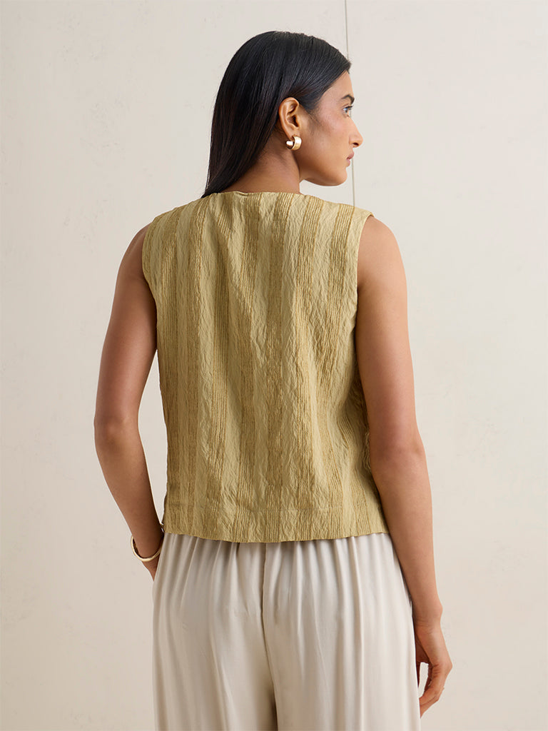 Wardrobe Light Olive Crinkle-Textured Top