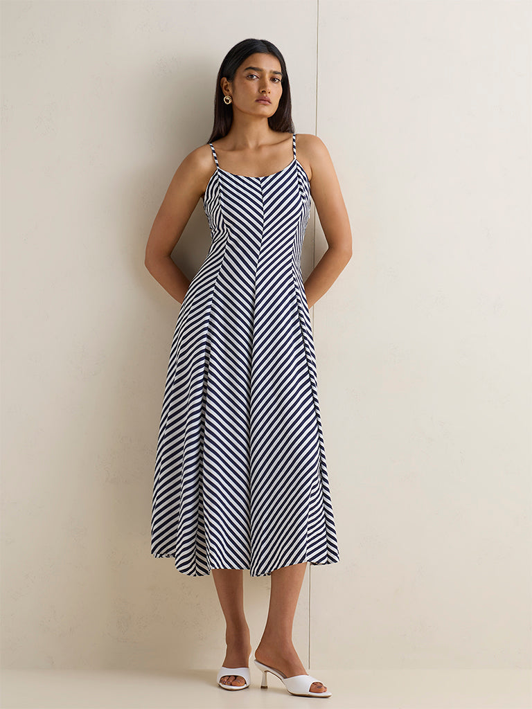 Wardrobe Navy Striped A-Line Dress