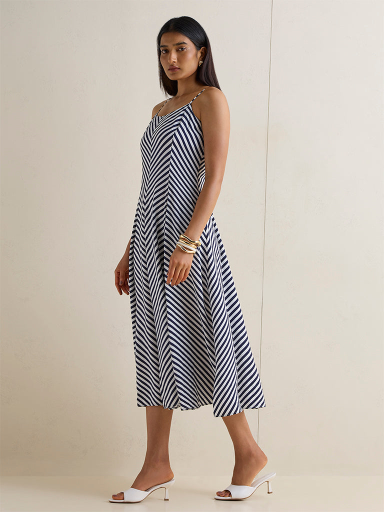 Wardrobe Navy Striped A-Line Dress