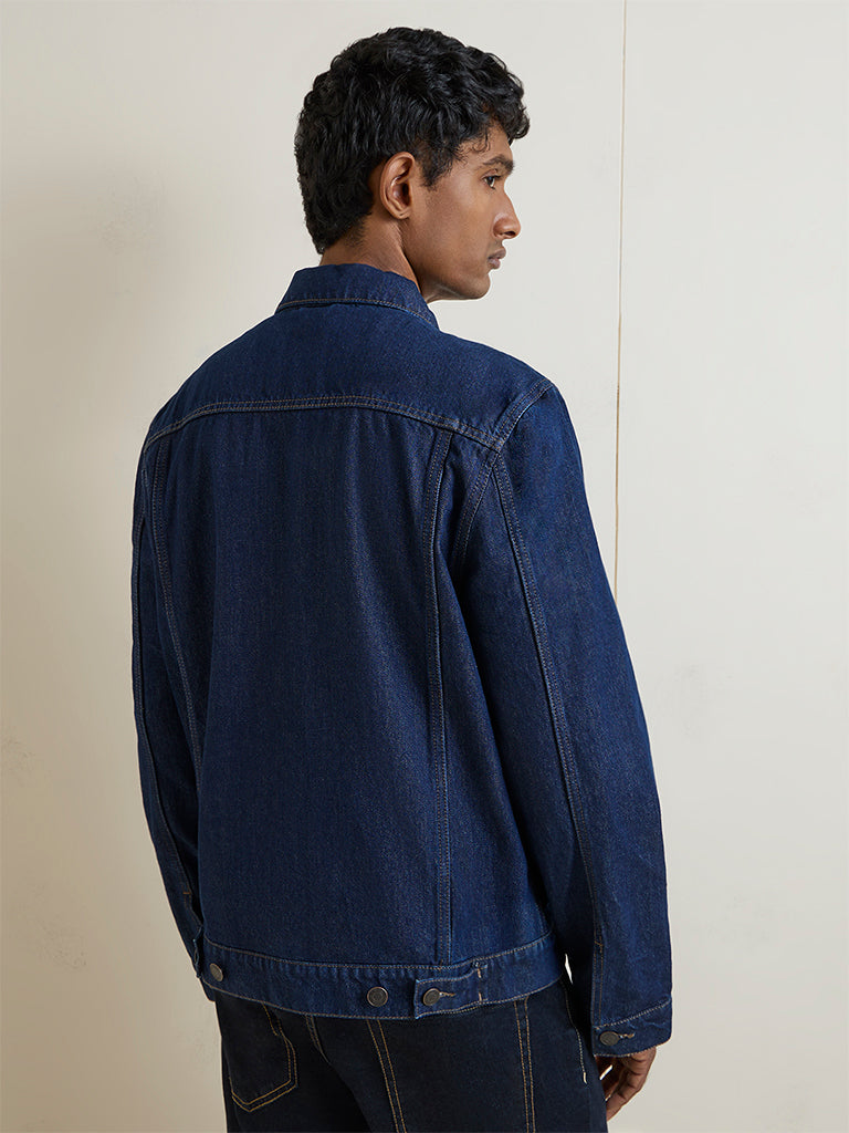 WES Casuals Dark Blue Relaxed-Fit Denim Jacket