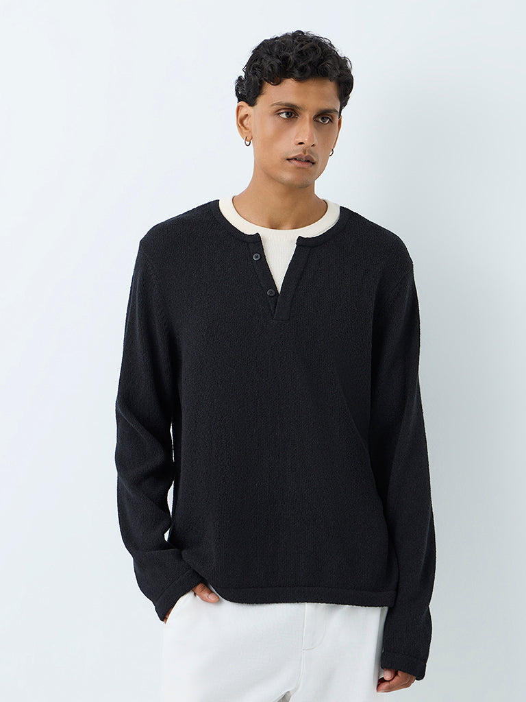 ETA Black Knit-Textured Relaxed-Fit Cotton-Blend T-Shirt