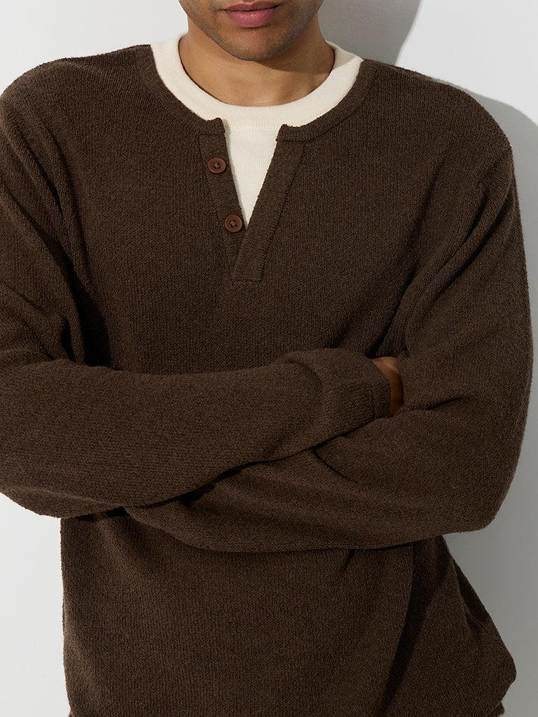 ETA Dark Brown Textured Relaxed-Fit Cotton-Blend T-Shirt