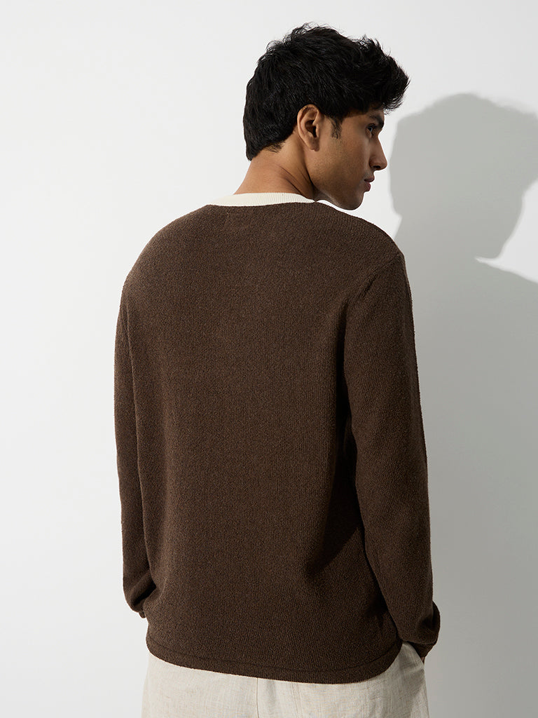 ETA Dark Brown Textured Relaxed-Fit Cotton-Blend T-Shirt