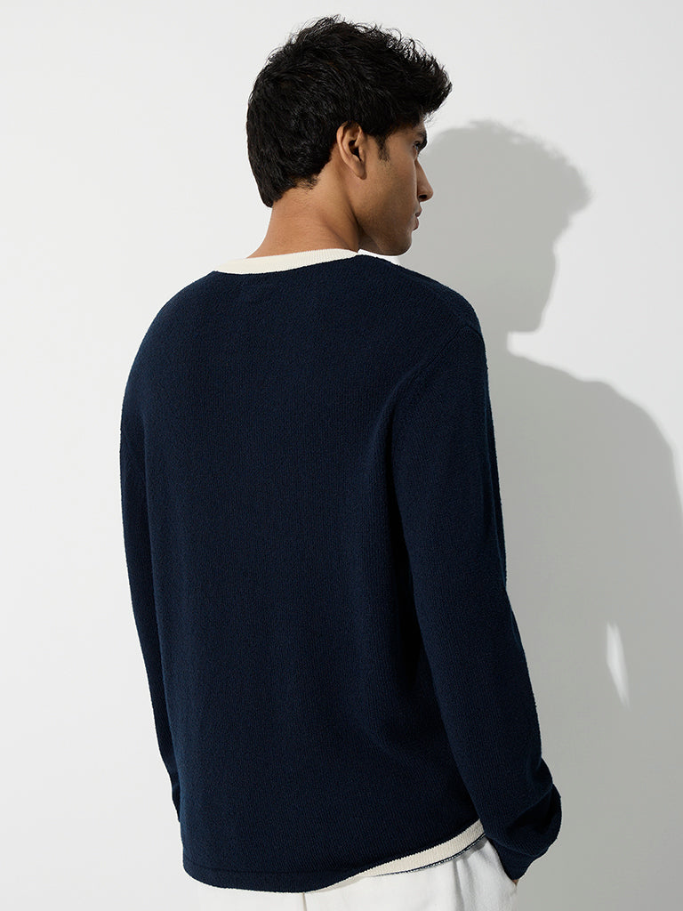 ETA Navy Textured Relaxed-Fit Cotton T-Shirt