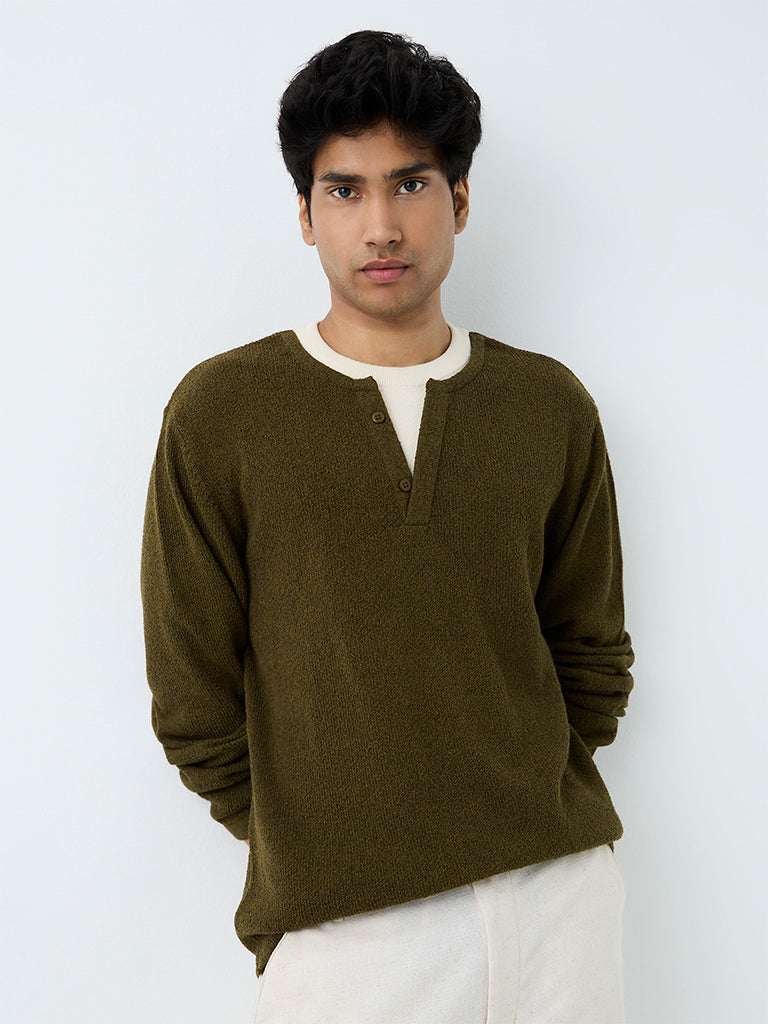 ETA Dark Olive Textured Relaxed-Fit Cotton-Blend T-Shirt