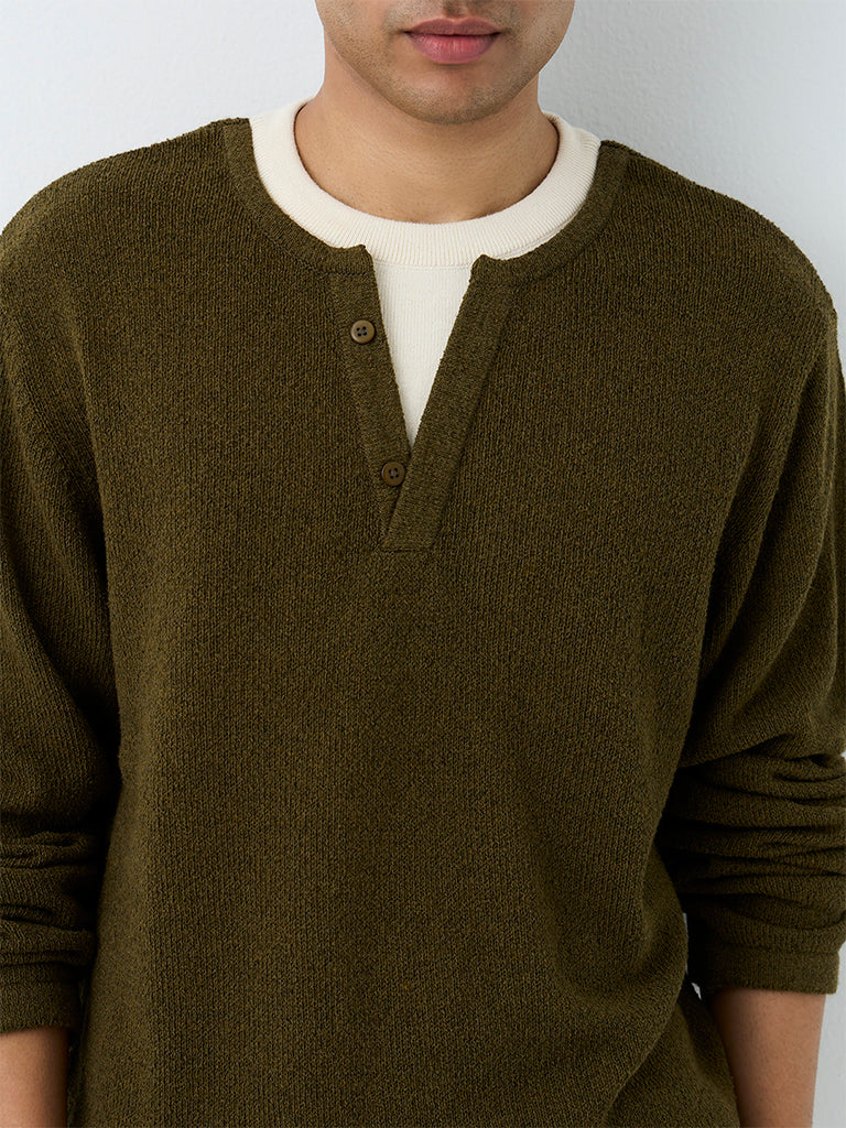 ETA Dark Olive Textured Relaxed-Fit Cotton-Blend T-Shirt