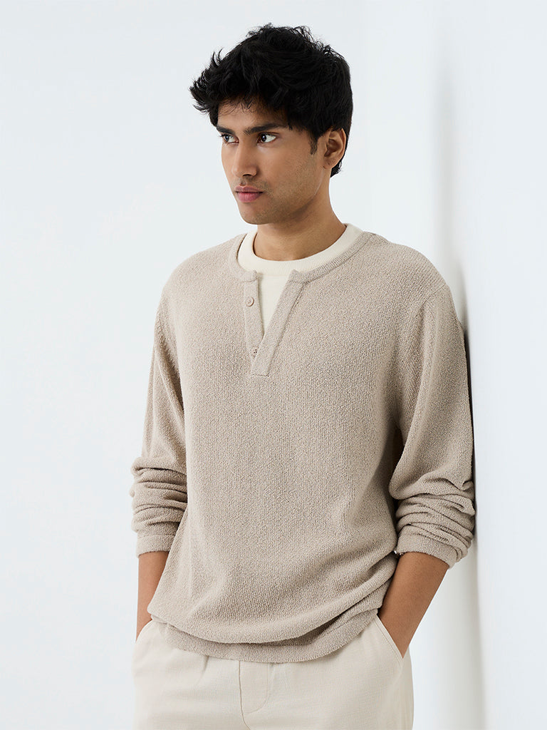 ETA Beige Textured Relaxed-Fit Cotton-Blend T-Shirt