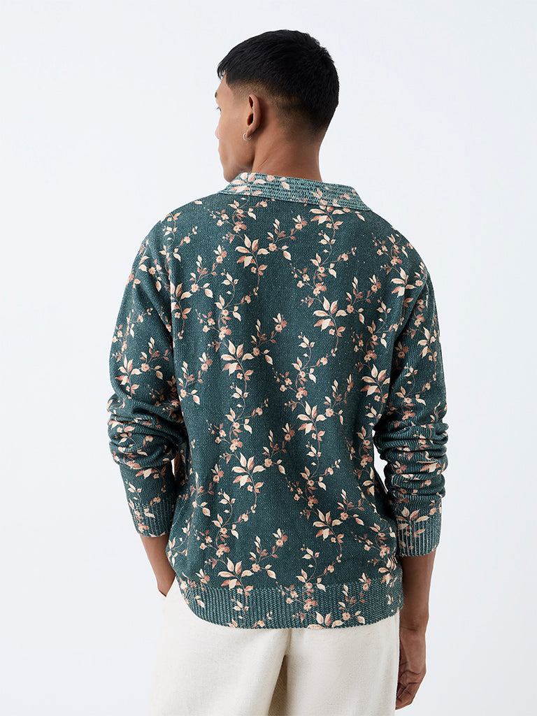 ETA Dark Teal Tiger Printed Knitted Relaxed-Fit Sweater