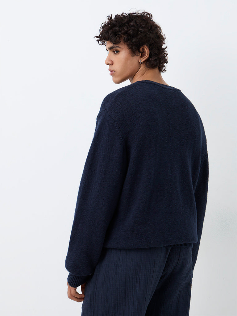 ETA Navy Knitted Relaxed-Fit Cotton Sweater