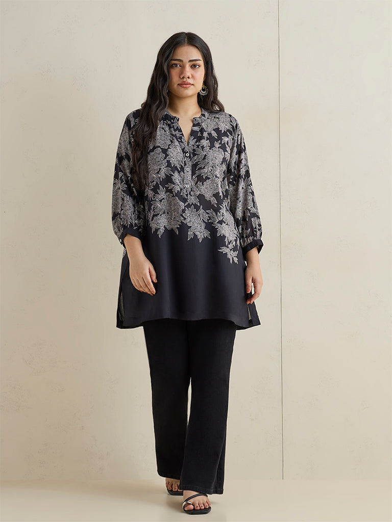 Diza Black Floral Printed Tunic