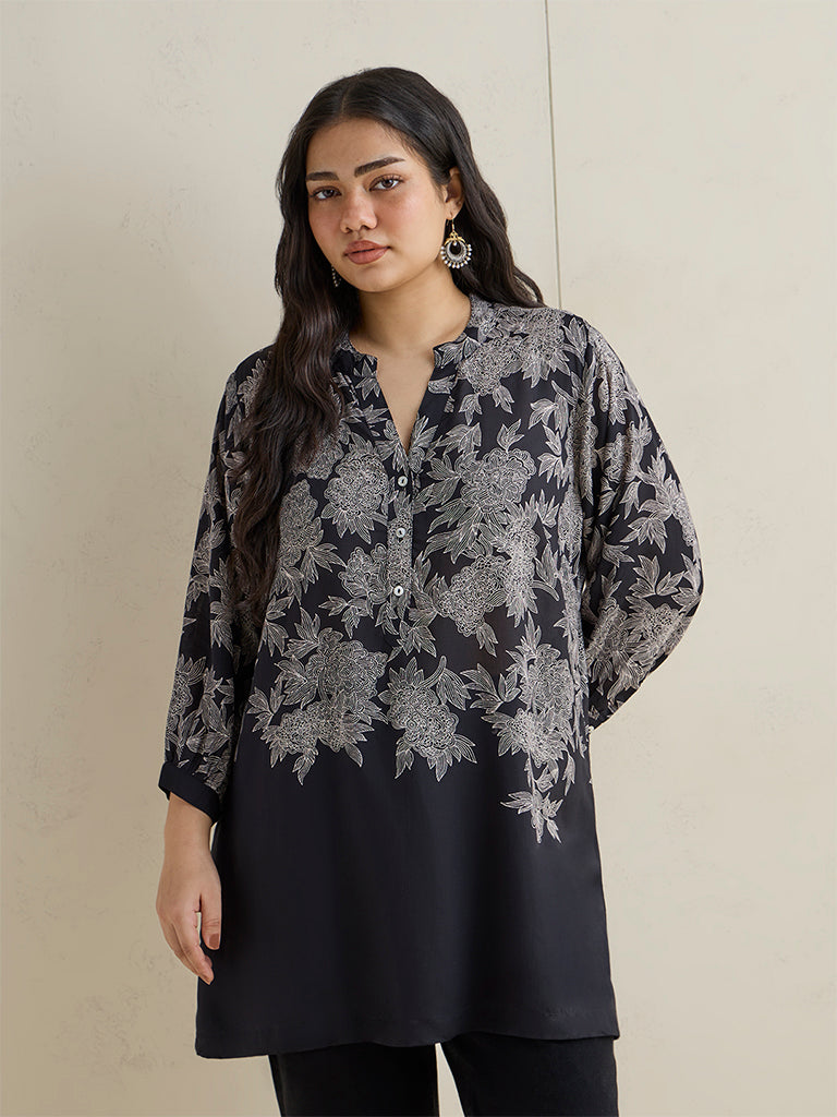 Diza Black Floral Printed Tunic