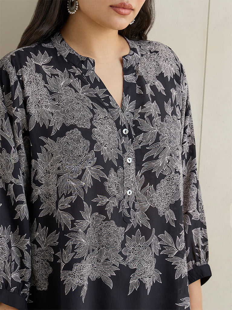 Diza Black Floral Printed Tunic