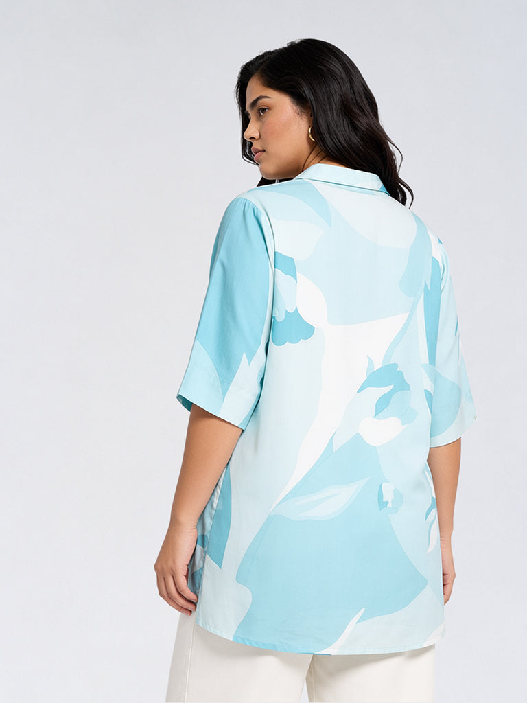 Diza Blue Abstract Pattern Cotton-Blend Tunic