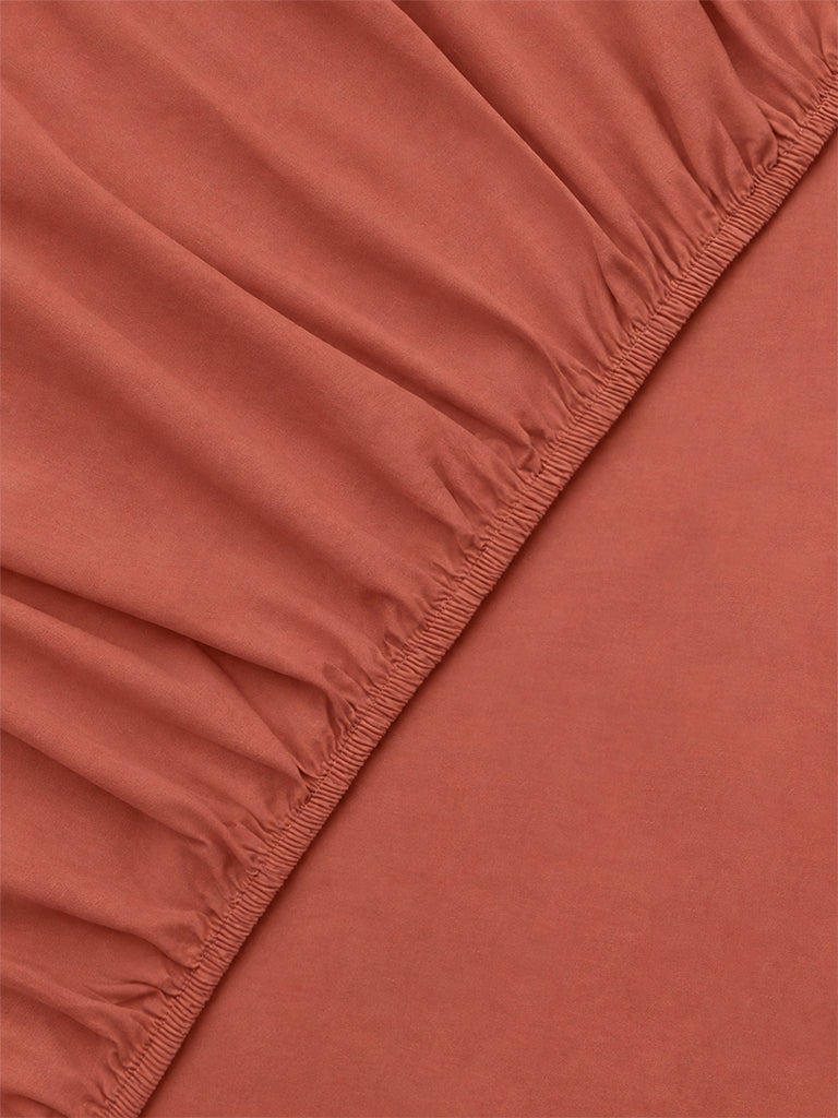 Westside Home Rust Solid Cotton Queen Fitted Bed Sheet Set