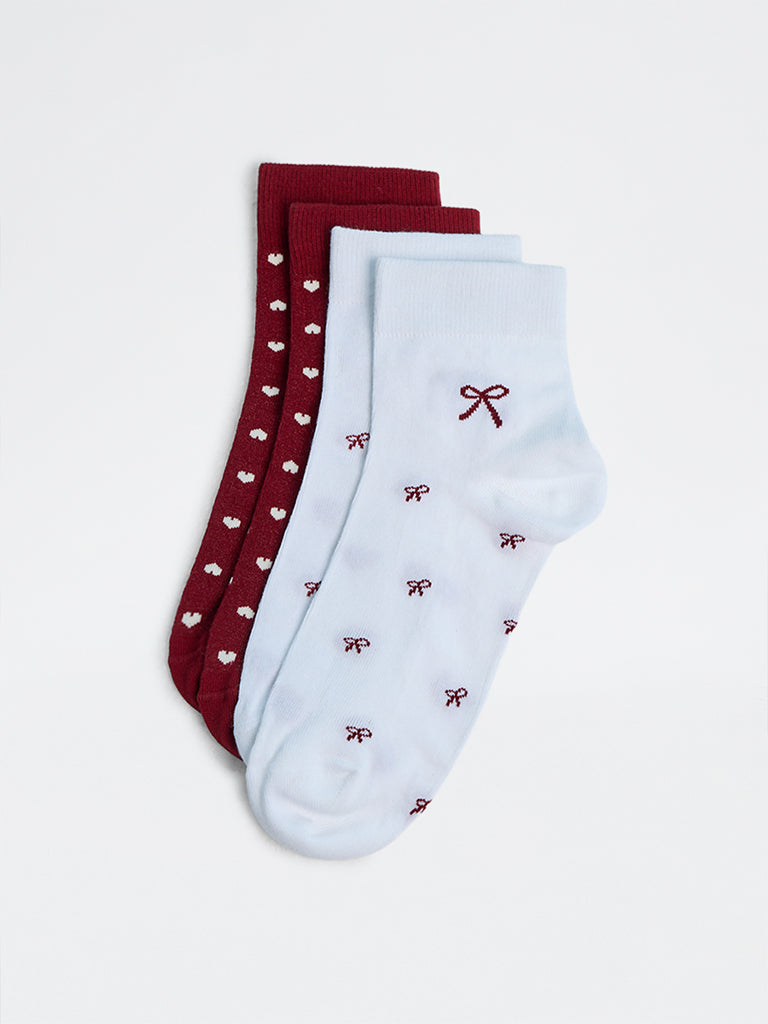 Superstar Red and White Printed Ankle Socks - Pack of 2