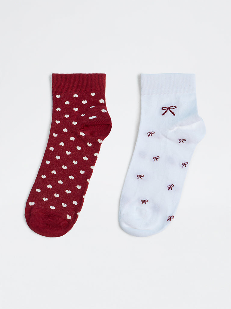 Superstar Red and White Printed Ankle Socks - Pack of 2