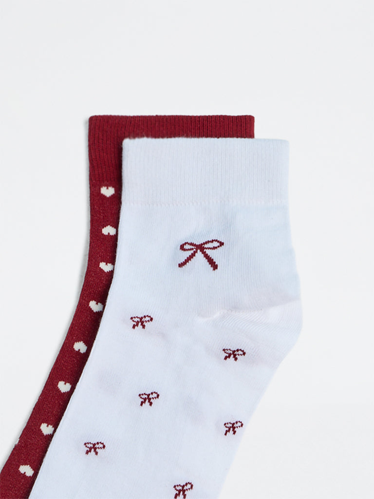 Superstar Red and White Printed Ankle Socks - Pack of 2