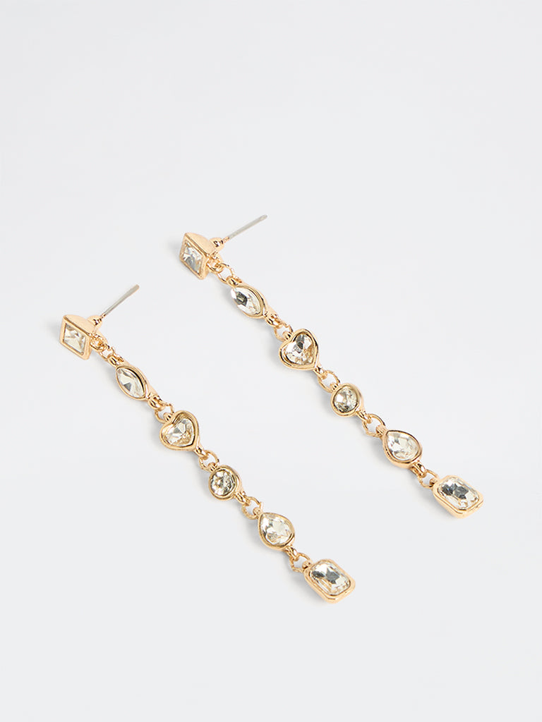 Westside Accessories Gold Diamante Elongated Earrings