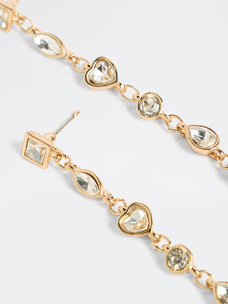 Westside Accessories Gold Diamante Elongated Earrings