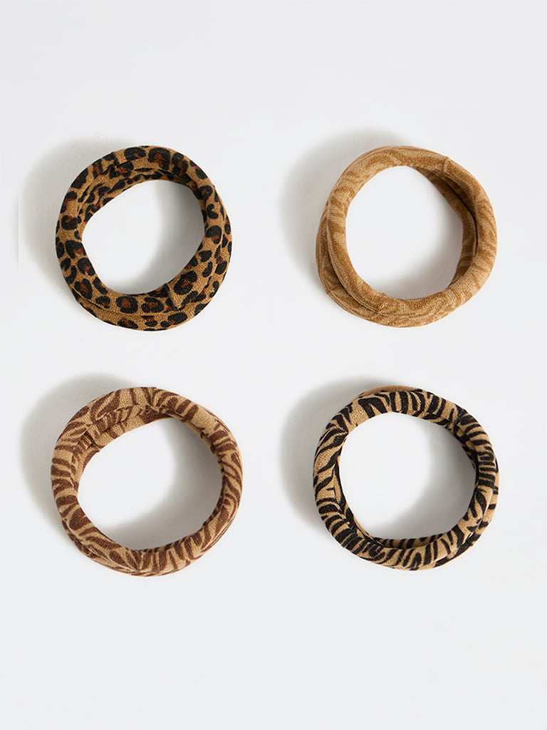 Westside Accessories Brown Animal Print Hair Scrunchies - Pack of 8