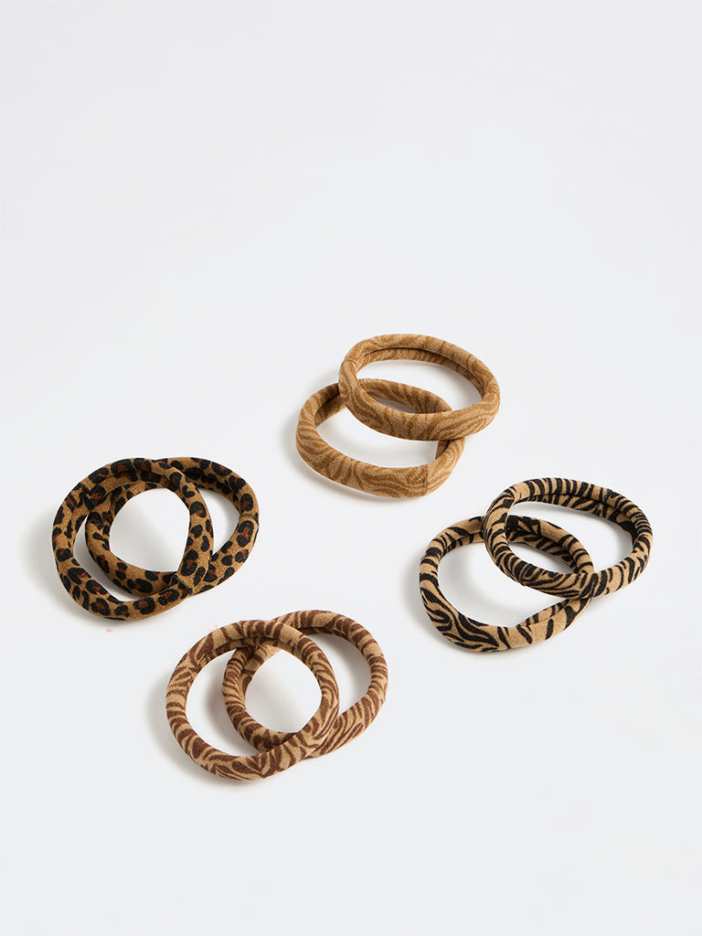 Westside Accessories Brown Animal Print Hair Scrunchies - Pack of 8