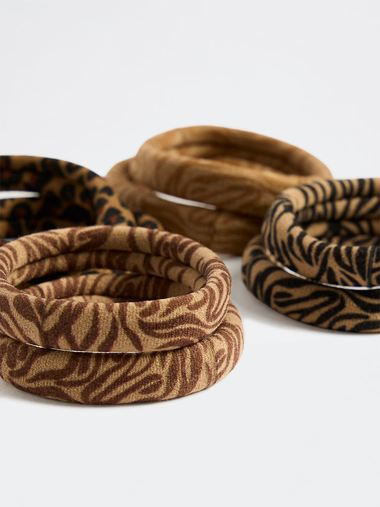 Westside Accessories Brown Animal Print Hair Scrunchies - Pack of 8